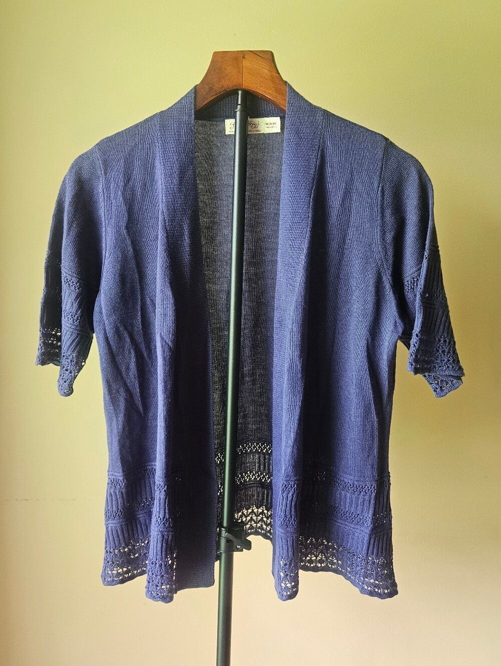 Faded Glory Navy Open-Front Crochet Trim Cardigan Size Medium